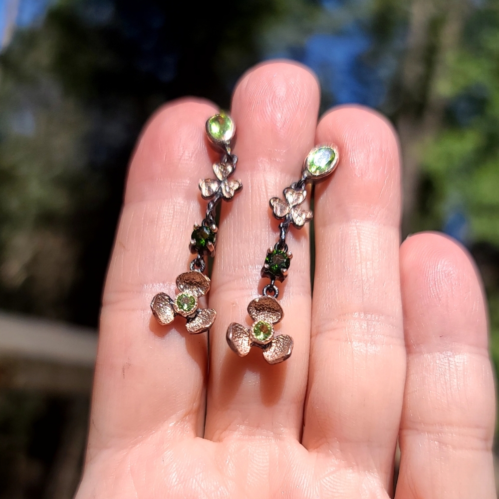 Peridot & crome Diopside Rose Gold dramatic Earrings